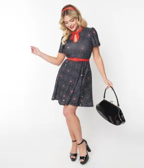 Vintage Black Spiderweb & Heart Print Dress