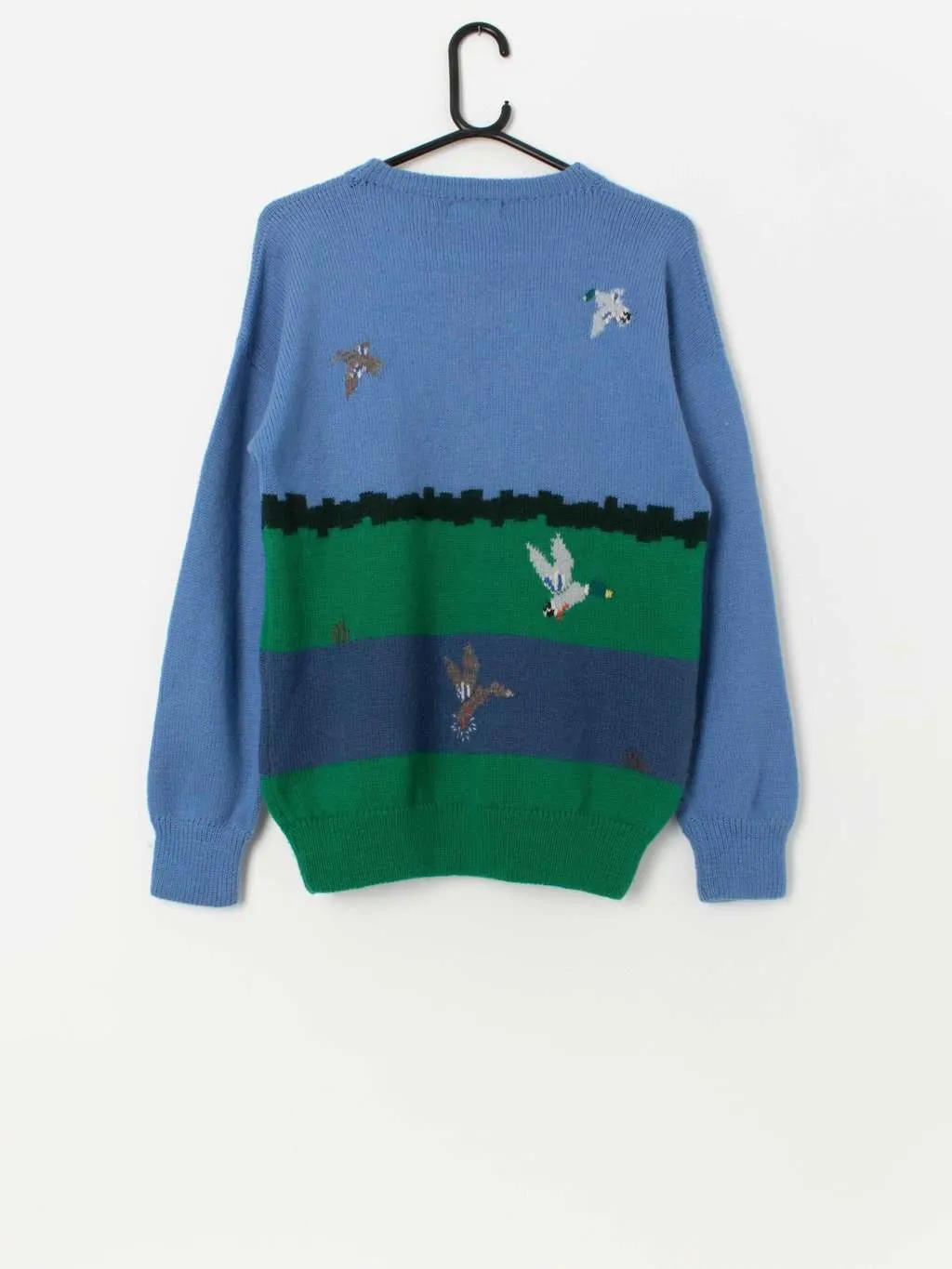 Vintage Wool Sweater with Canal Boat, Ducks and Cows - Medium / Large