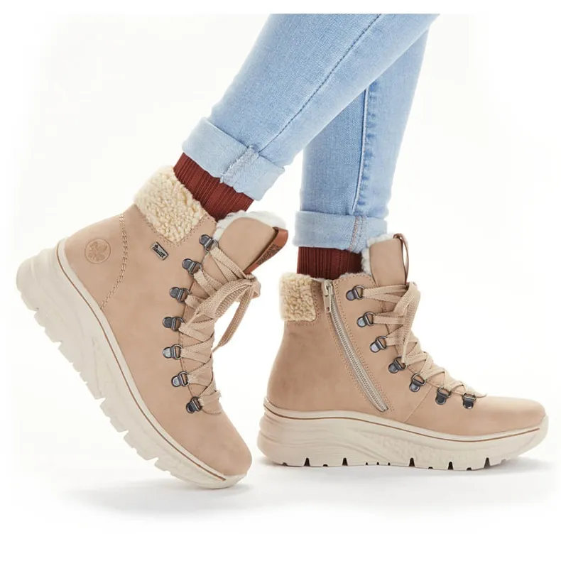 Waterproof Rieker 48034-20 beige warm women's snow boots