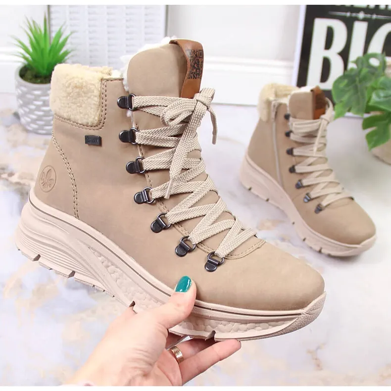 Waterproof Rieker 48034-20 beige warm women's snow boots