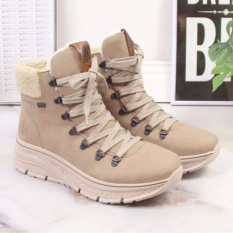 Waterproof Rieker 48034-20 beige warm women's snow boots