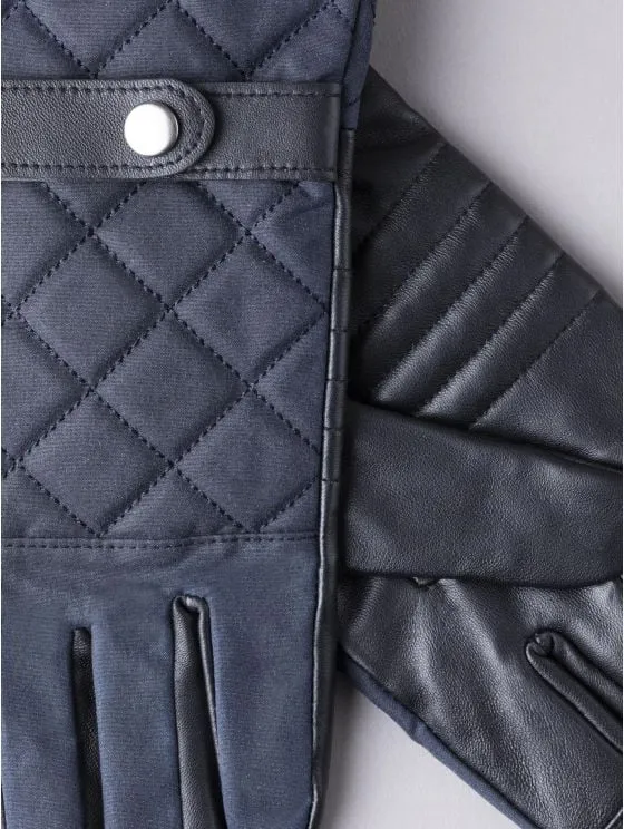 Wax Quilted Gloves in Navy