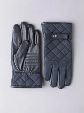 Wax Quilted Gloves in Navy