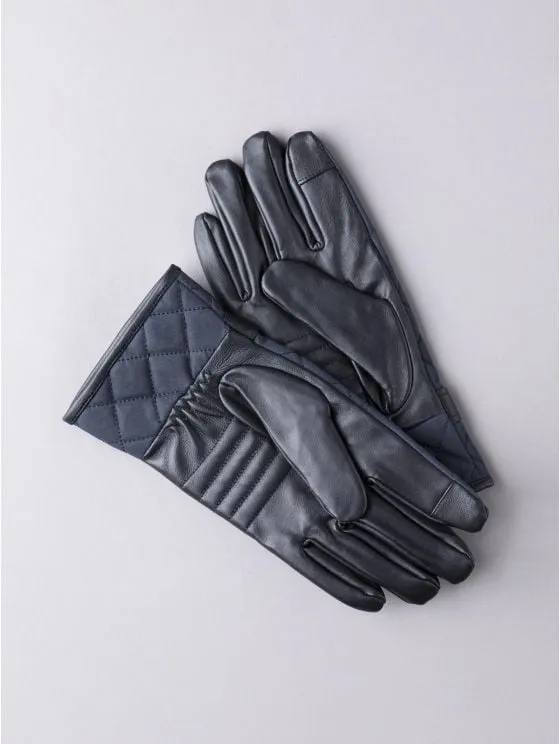 Wax Quilted Gloves in Navy