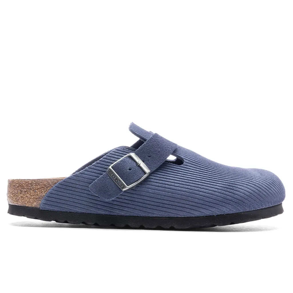 Indigo Blue Embossed Suede Wide Boston