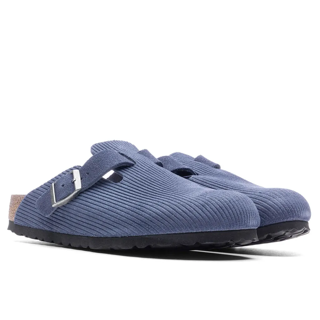 Indigo Blue Embossed Suede Wide Boston