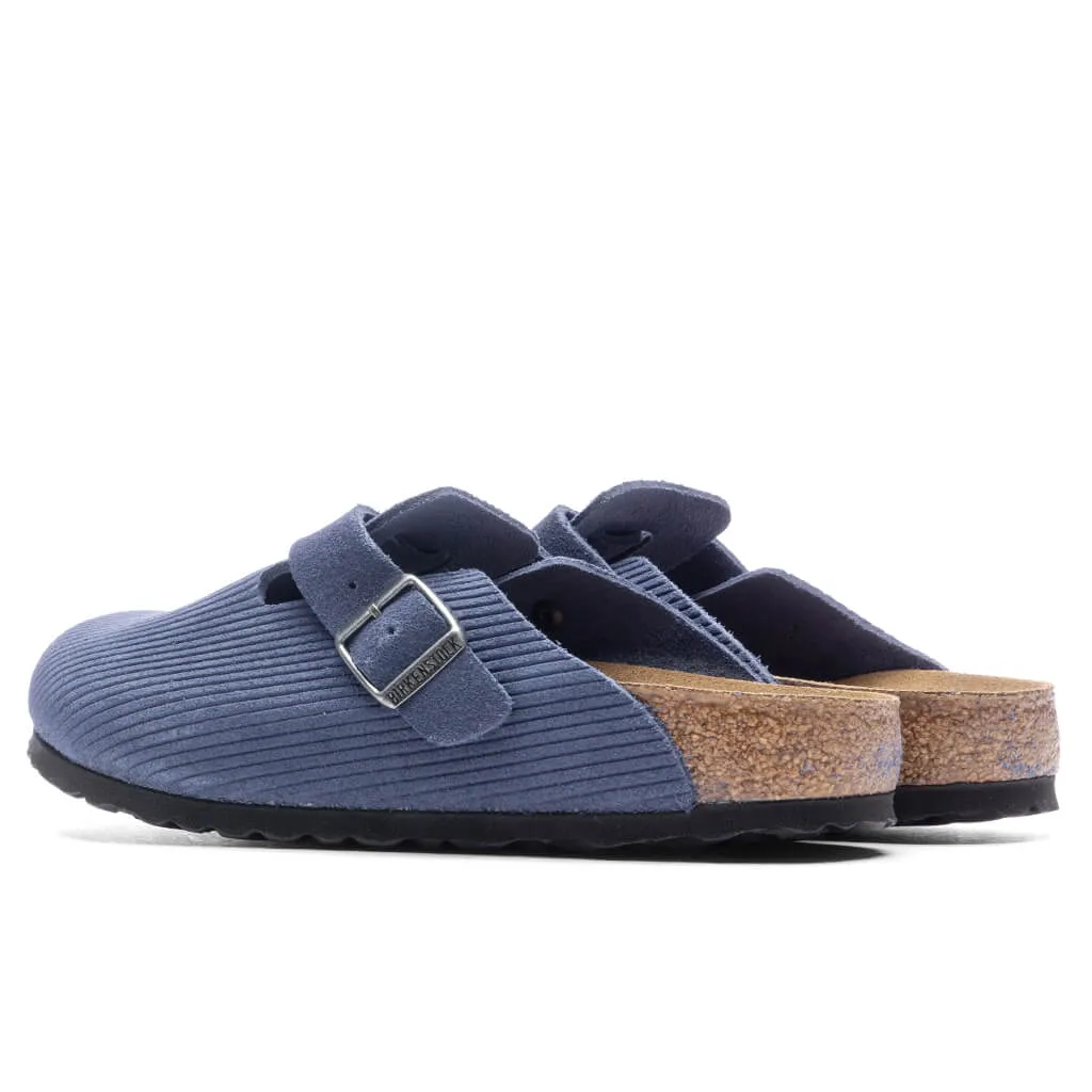 Indigo Blue Embossed Suede Wide Boston