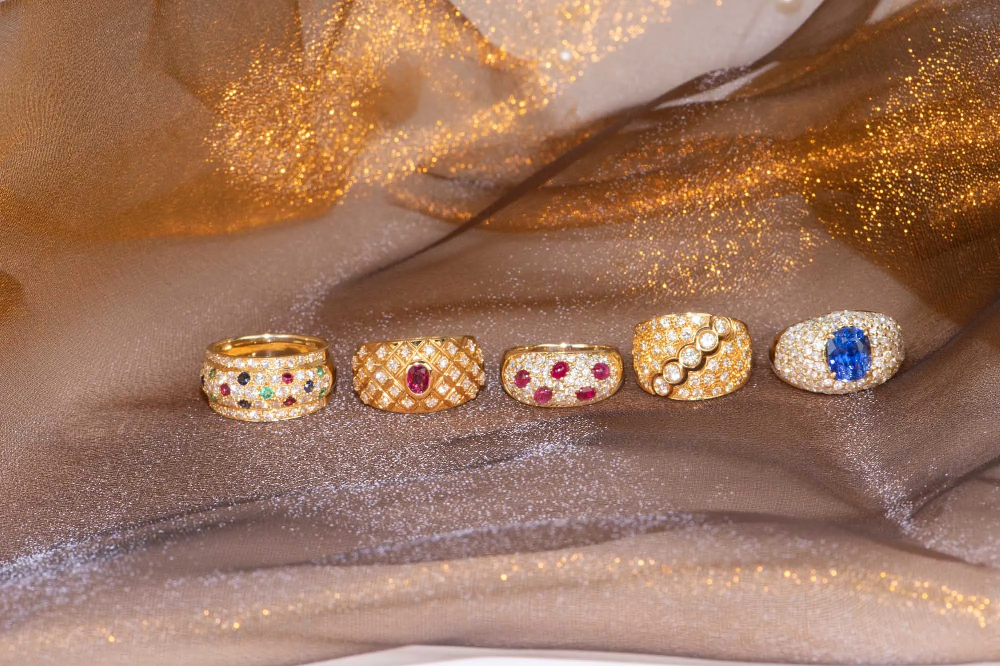 Diamond and Ruby Dome Band, 18K Gold