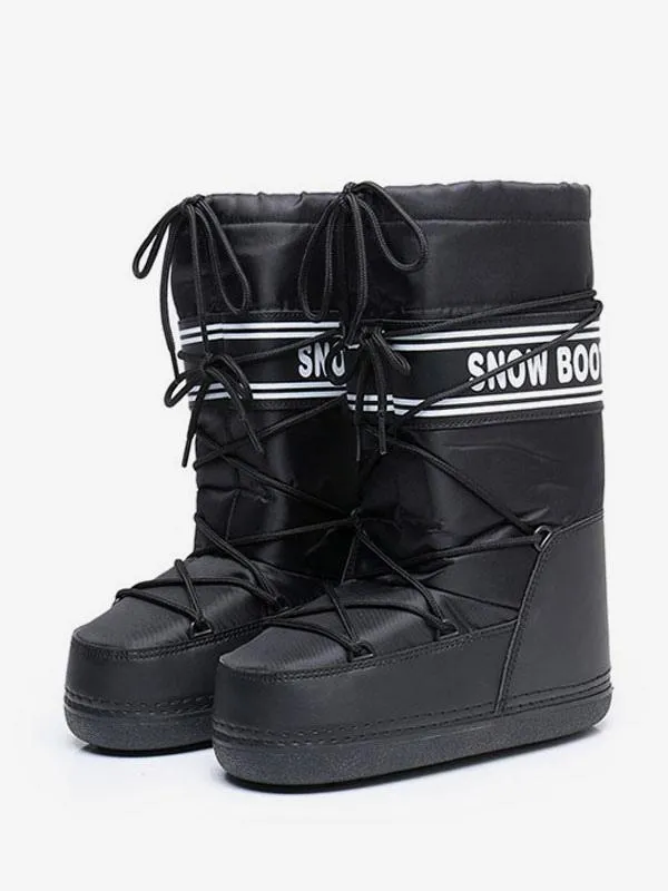 Black Winter Lace-Up Snow Boots with Round Toe