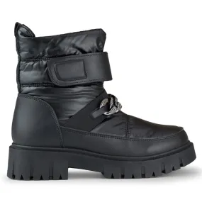 Selena black women's snow boots featuring chain detail