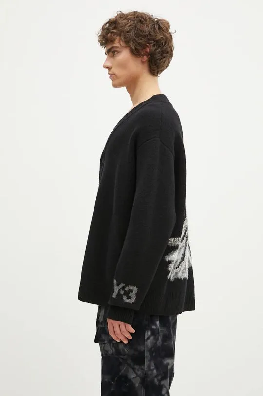 Y-3 Woolen Cardigan Graphic Knit Black IW7485