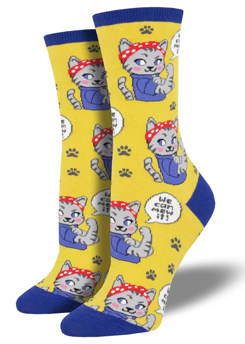 Yellow Cat Socks We Can Mew It