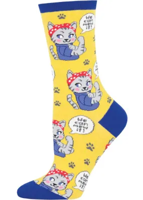 Yellow Cat Socks We Can Mew It